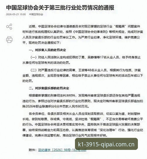 中国足协第三批禁足名单深度解析：在k1体育平台观赛前了解赛事公正性变化
